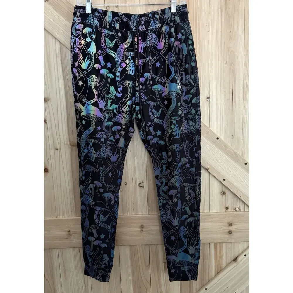 Rainbow Reflective Jogger Pant Elastic Drawstring Waist Mushroom Rave Pride Sz M - Picture 2 of 12